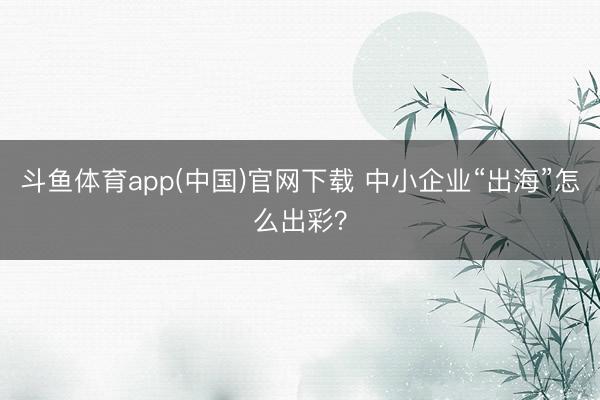斗鱼体育app(中国)官网下载 中小企业“出海”怎么出彩？