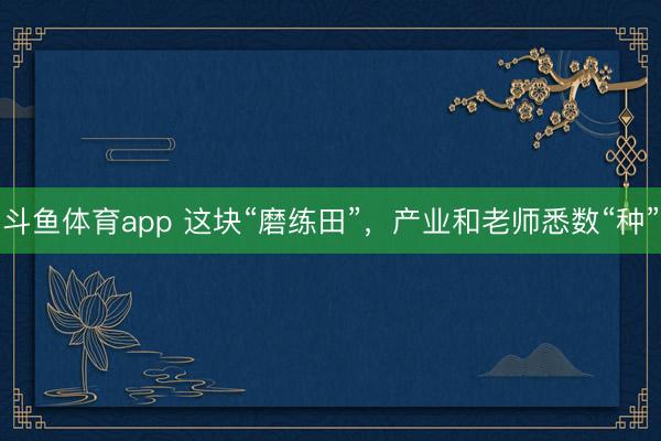 斗鱼体育app 这块“磨练田”，产业和老师悉数“种”