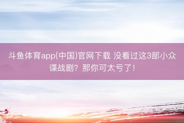 斗鱼体育app(中国)官网下载 没看过这3部小众谍战剧？那你可太亏了！